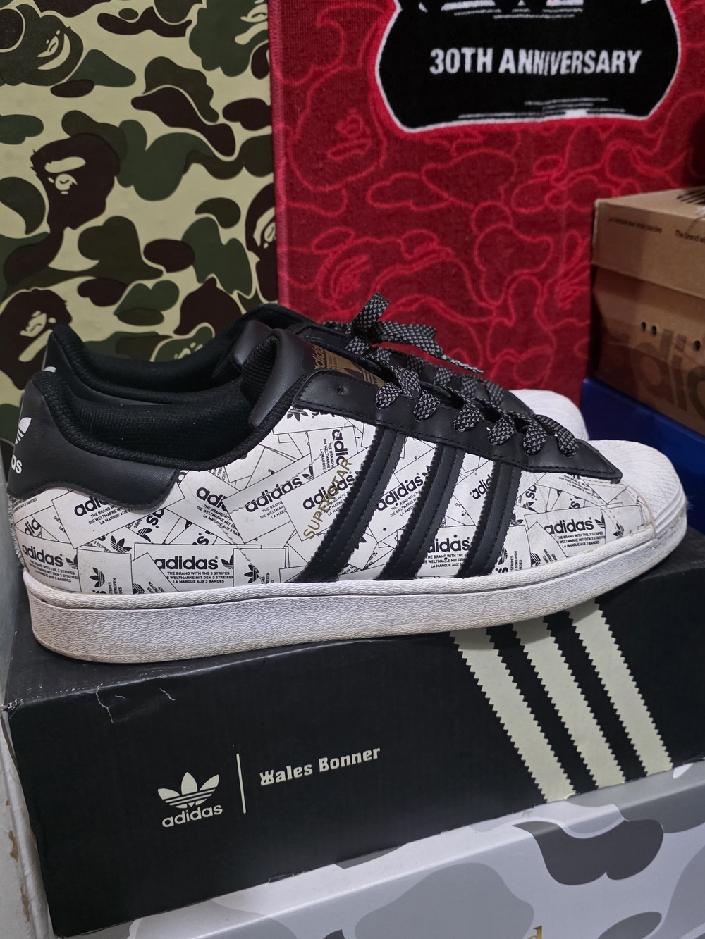 adidas All Over Label Logo Print Superstar Sneakers Size 11 Reflective